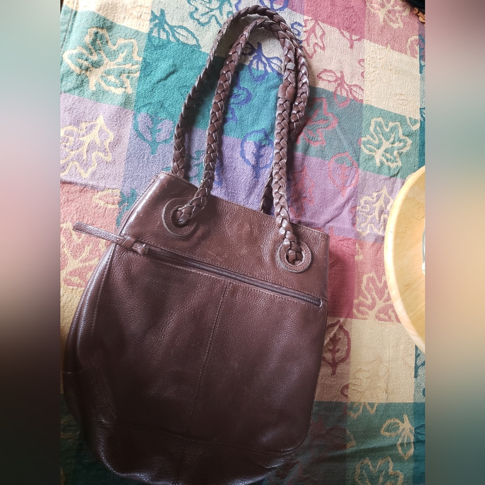 J.Jill leather purse , braided straps, brown
